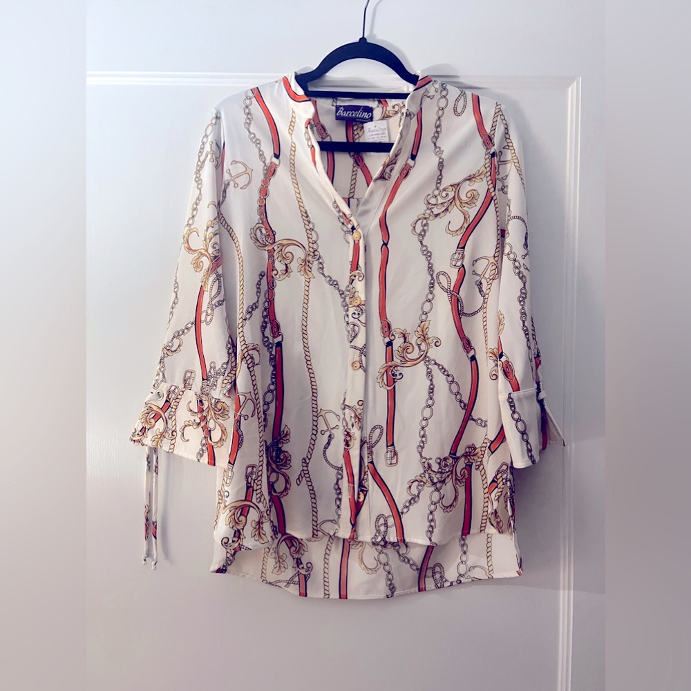 NWT- Barcelino, Jersey Chain Blouse Top, Size XS